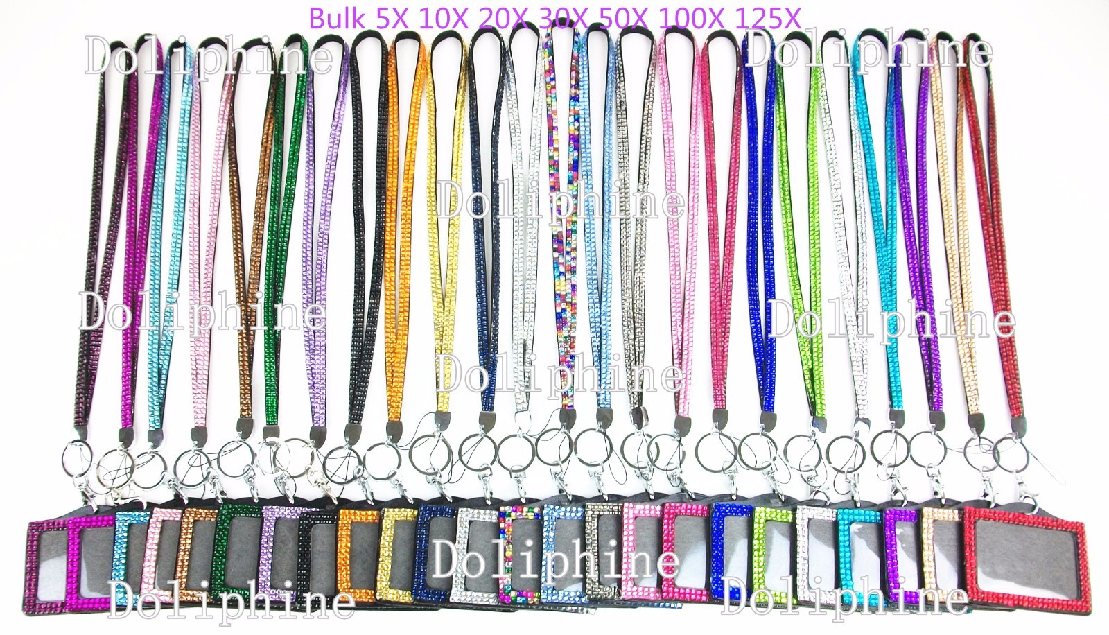 Bulk Wholesale Multi-Color Bling Rhinestone LANYARD & Horizontal ID Badge Holder