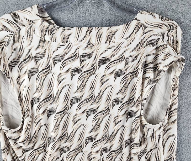 Anne Klein Printed Cowl Neck Cap-Sleeve Top Women’s S White Pullover Srtyle S/S