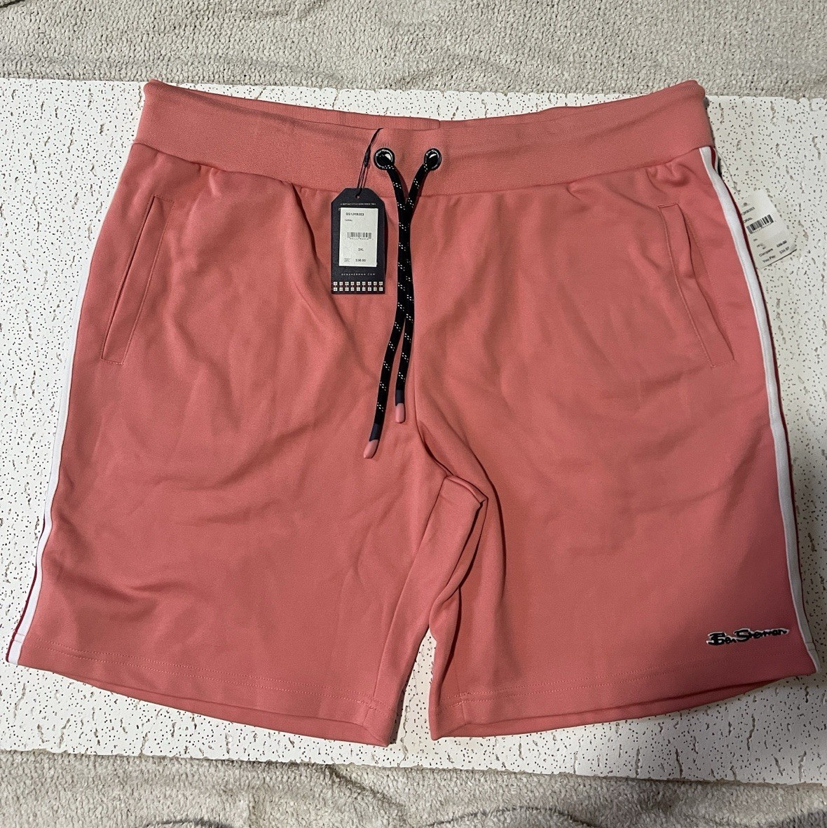 Ben Sherman Men’s Coral Solid Drawstring Shorts Pockets Flat Front The Original