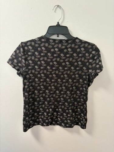 Croft & Barrow Womens S Black T-Shirt Crew Neckline Cotton Sleeve Short Print