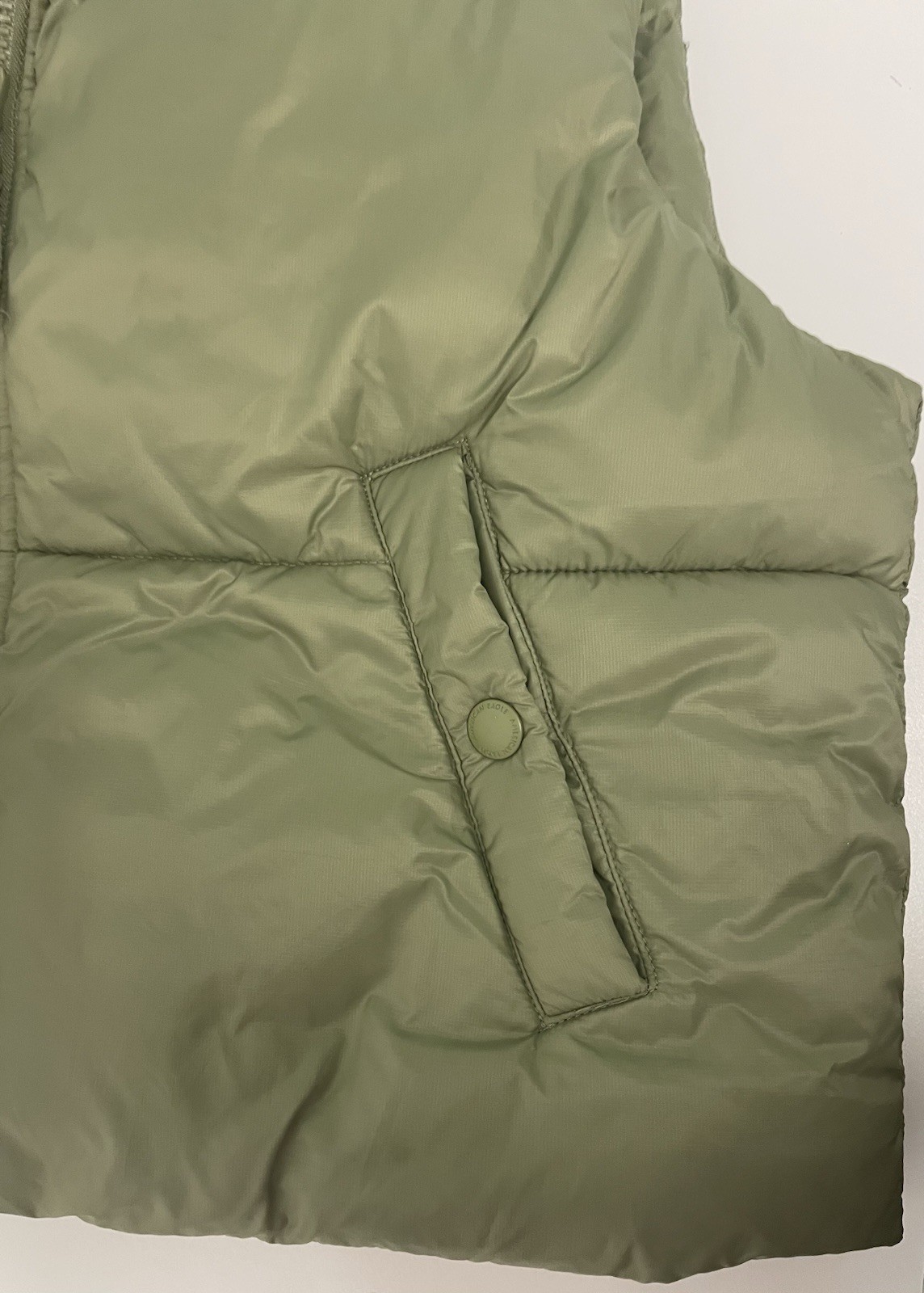 American Eagle Womens Puffer Vest Olive Green Quilted Full Zip Cropped M