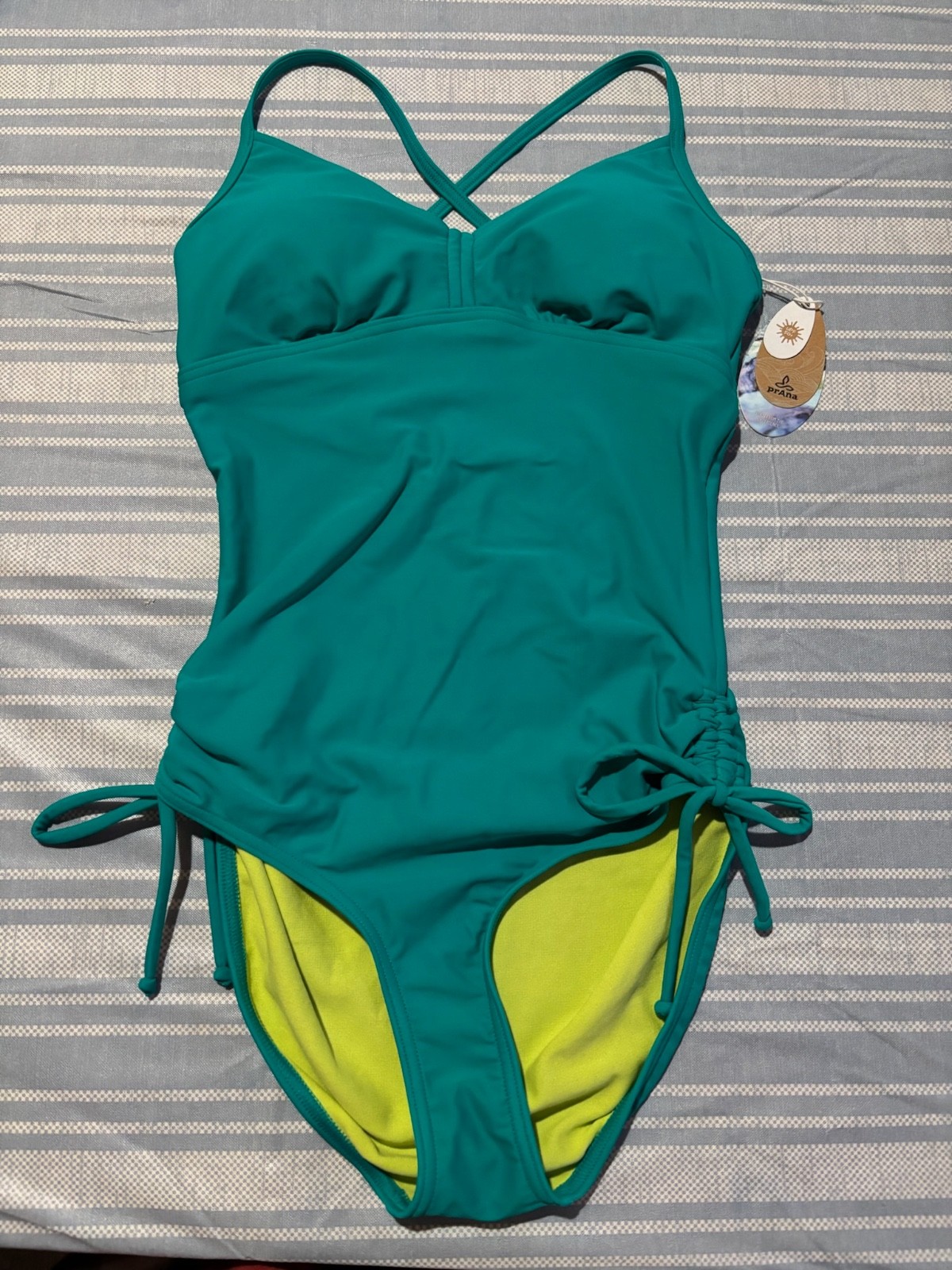 PrAna Moorea Dragonfly Green One-piece Swimsuit Crisscross | Size XS | MSRP 85$