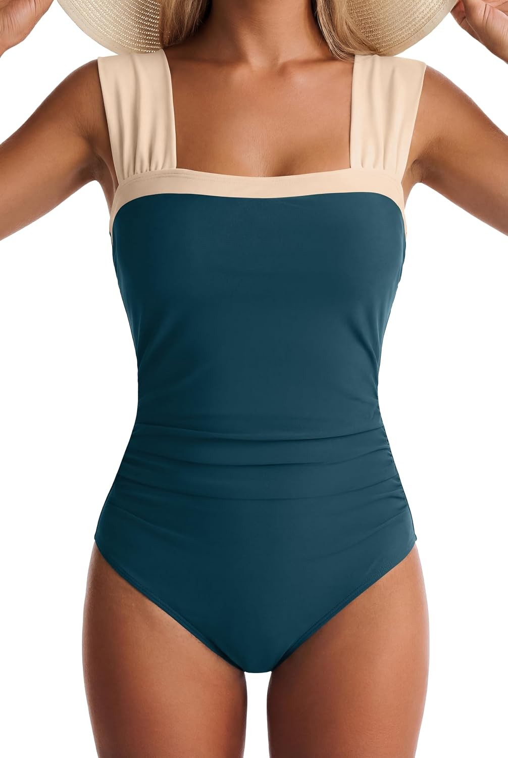 One Piece Swimsuit for Women Tummy Control Bathing Suits Full Coverage Wide Stra