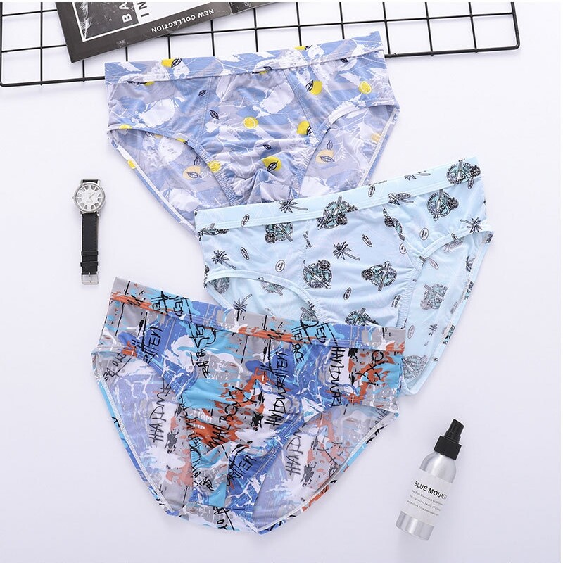 6XL Men’s Panties Ice Silk Underwear Men’s Shorts Lace Low-rise Briefs U Pouch