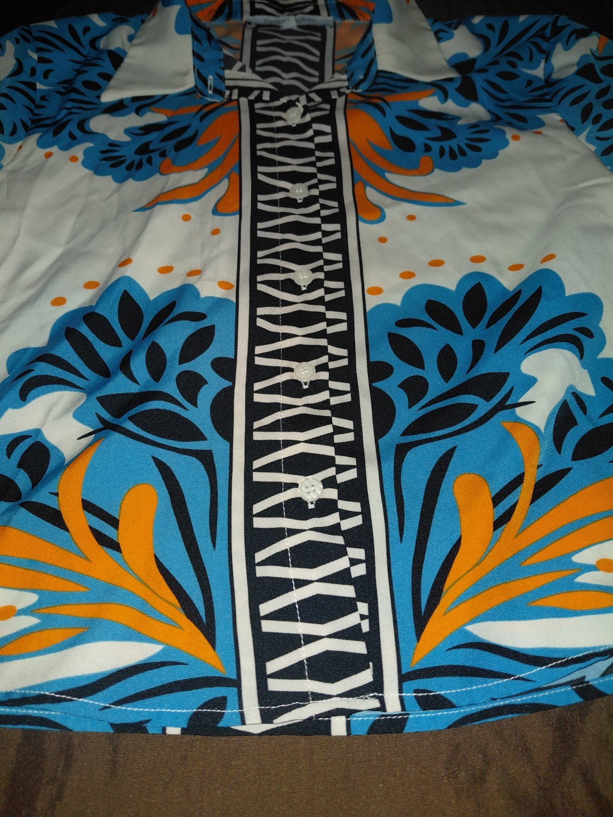 Sweet Rain Contemporary Beige/teal/orange/black Paisley Button Up Long Sleeve Sm
