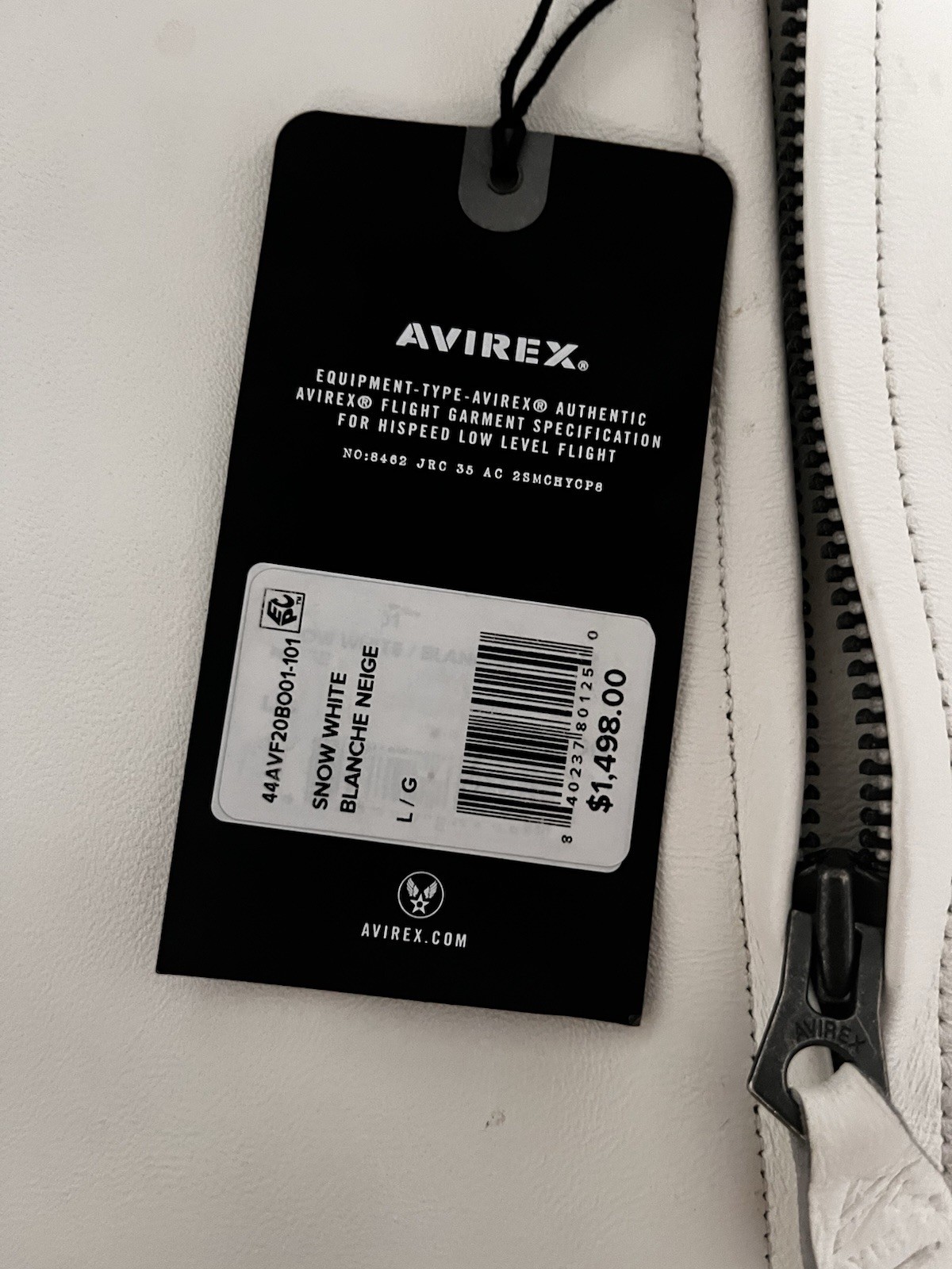 Avirex Leather Bomber Jacket Men’s L/G White Full Zip Embroidered Logo