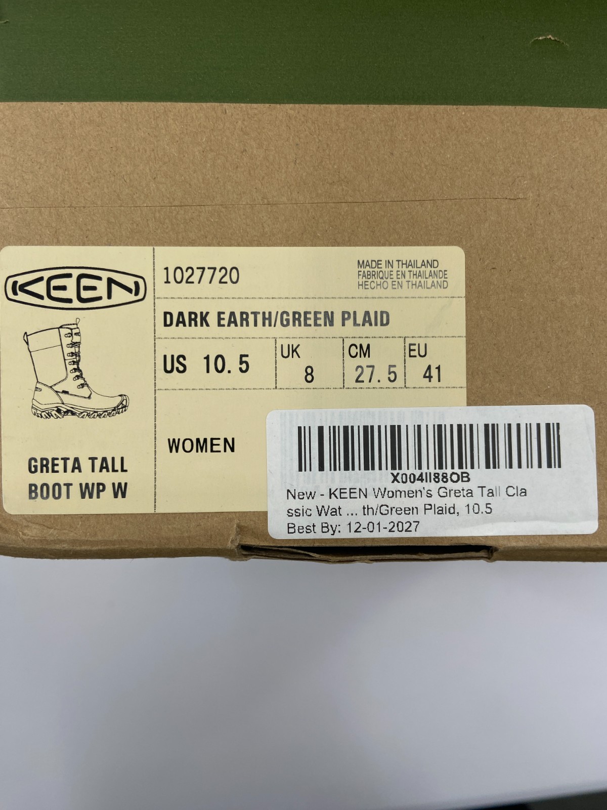 Keen Greta Tall Boot Waterproof- Dark Earth/Green Plaid- Women’s Size 10.5