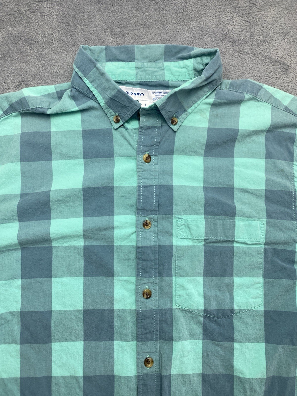 Old Navy Teal/Blue/Green Plaid Button Down Shirt Mens Regular Sz L