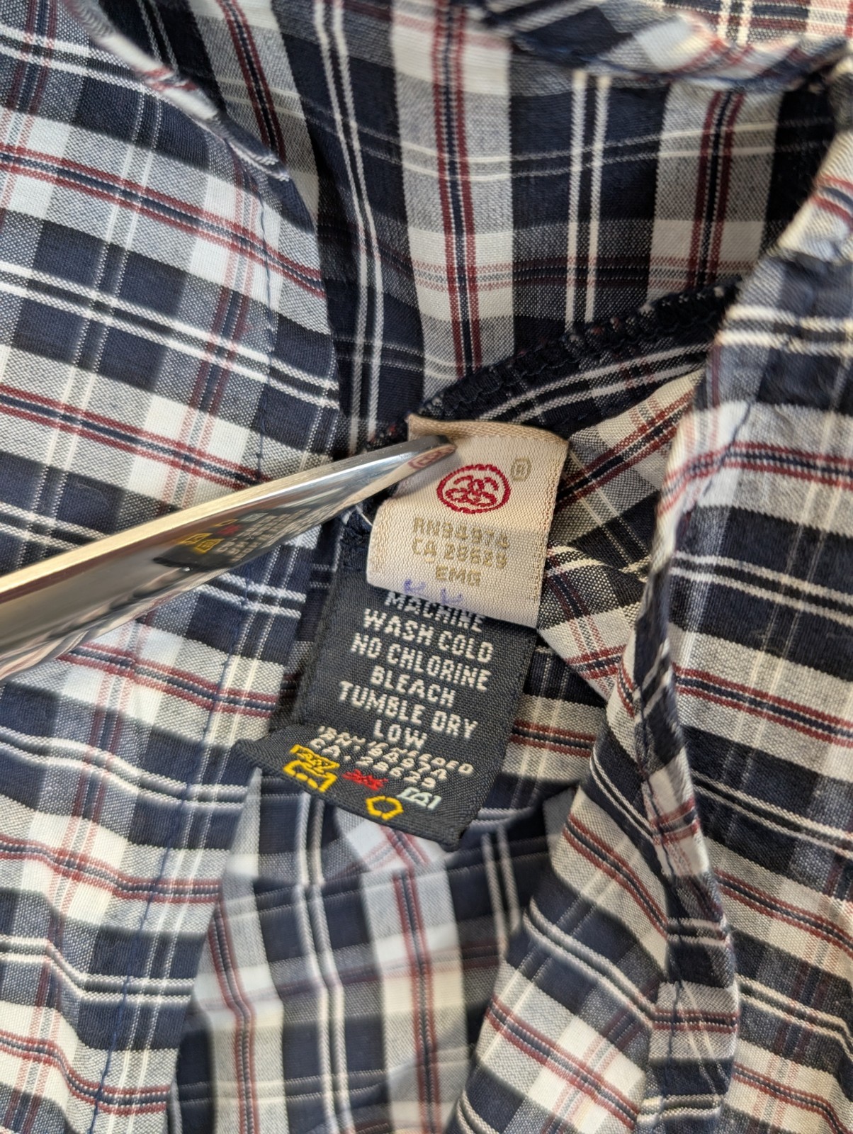 Stussy Shirt Mens Medium Navy Plaid Long Sleeve Button Down Read