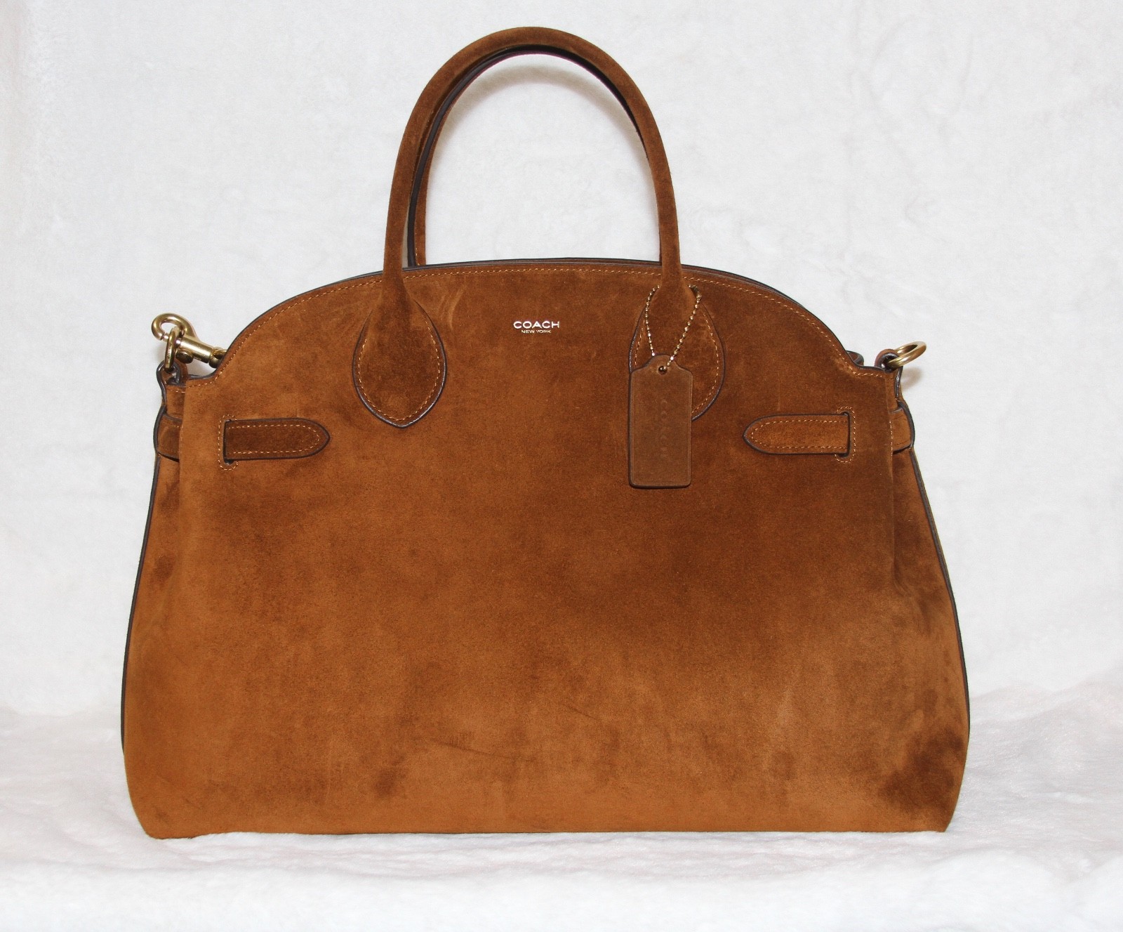 COACH Soft Empire Carryall 40 Purse Suede Warm Brown Laptop Work Tote Travel Bag