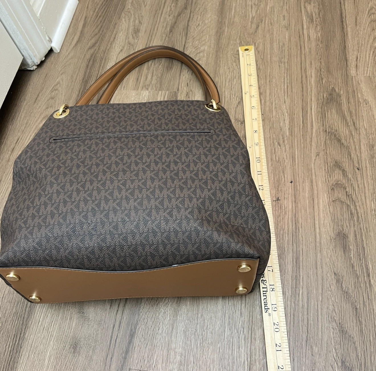 Michael Kors Kensington Large Tote Brown MK Signature Trim Gold Hardware
