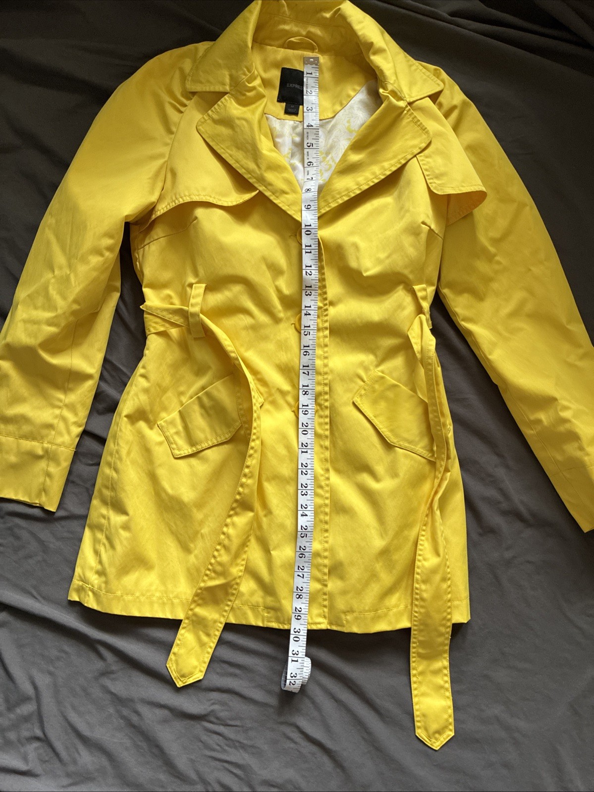 Express Sun-Kissed Yellow Belted Rain Jacket Trench Versatile for All Seasons