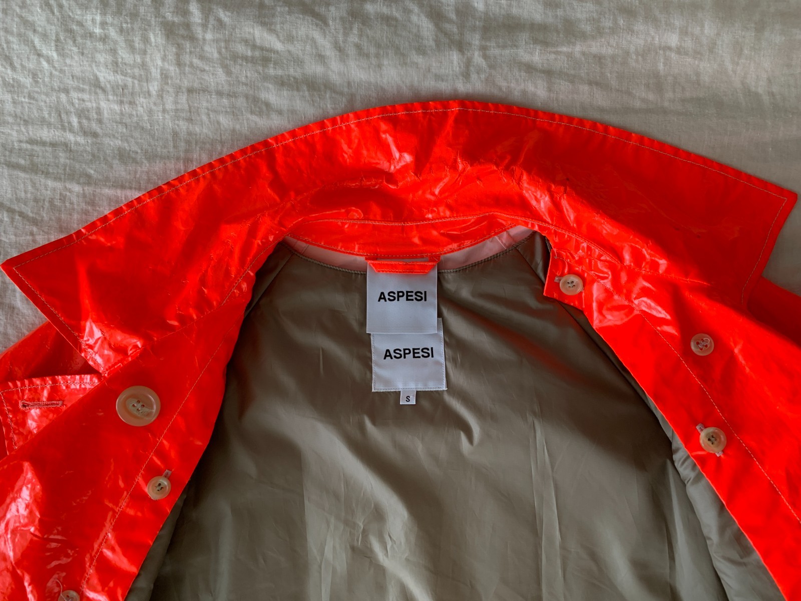 Aspesi Long Raincoat Bright Orange with Removable Insulated (Thermore) Lining