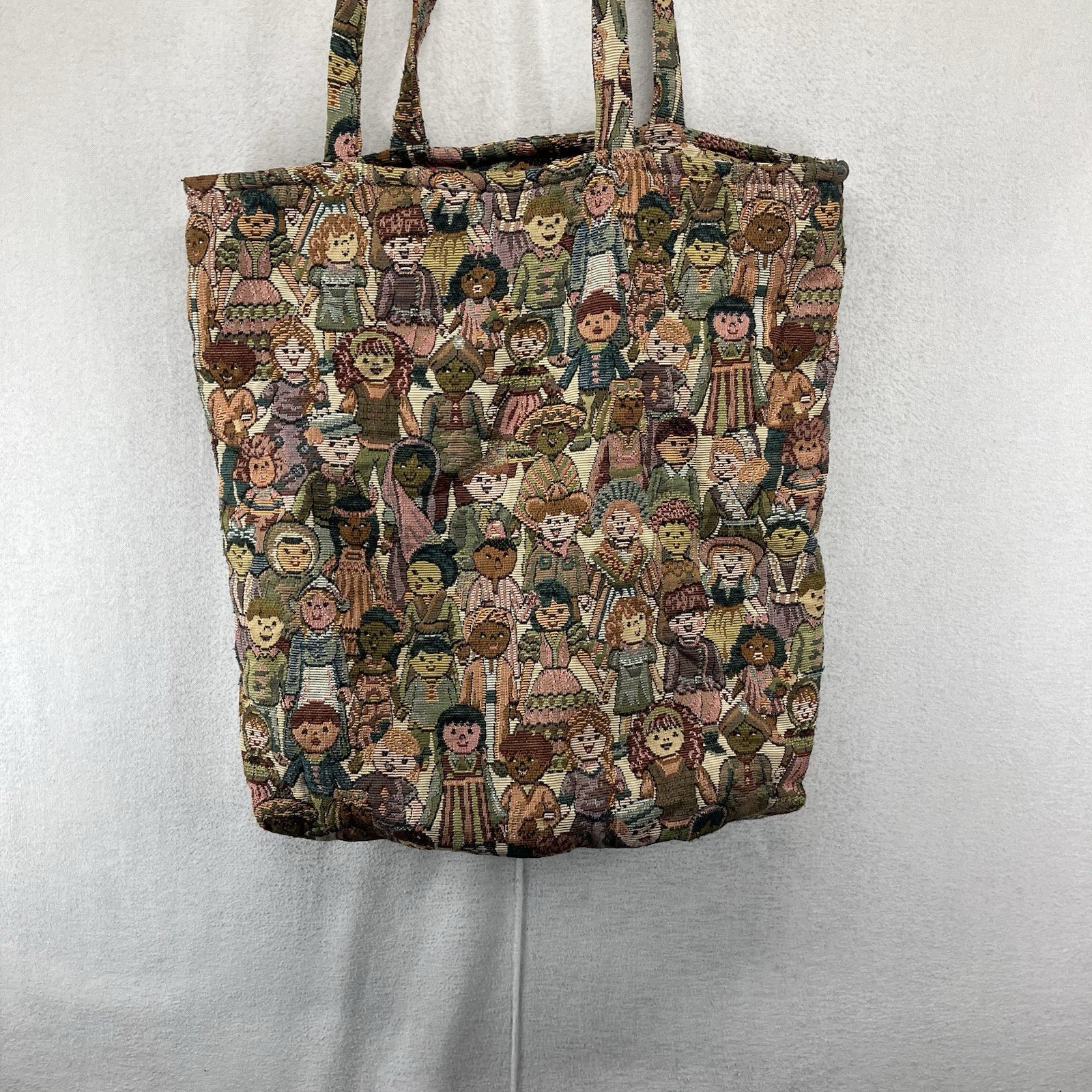 Vintage Tapestry Tote Bag Large 15×16 Kids Faces Print Y2K Cottagecore Market
