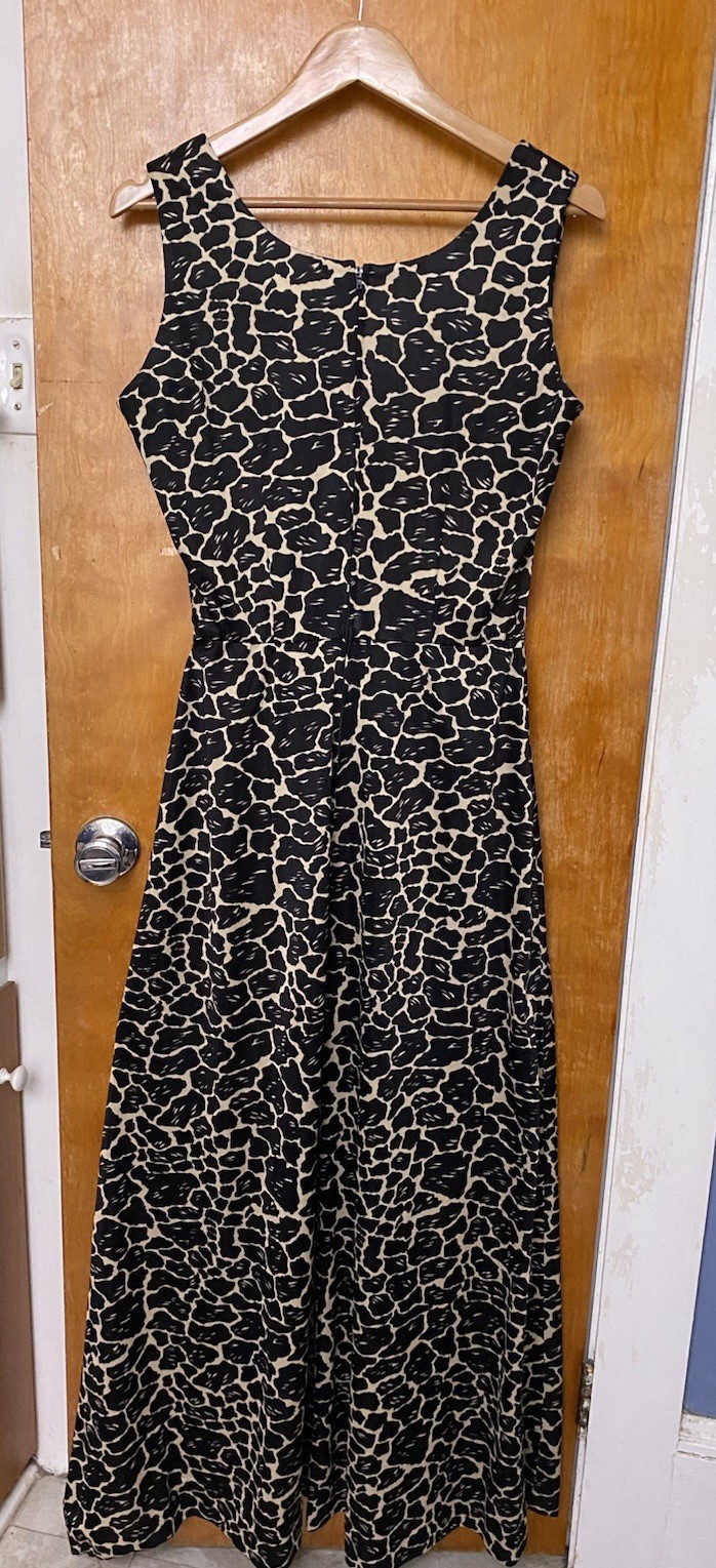 Vintage 1960s 70s Knit Giraffe Animal Print Maxi Dress Size 14 L Hostess Safari