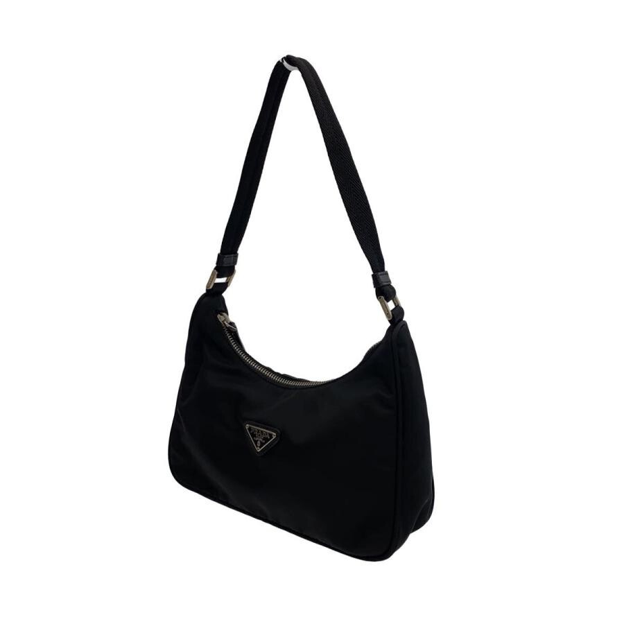 PRADA Nylon Black Shoulder Bag Women Zip Woven Strap