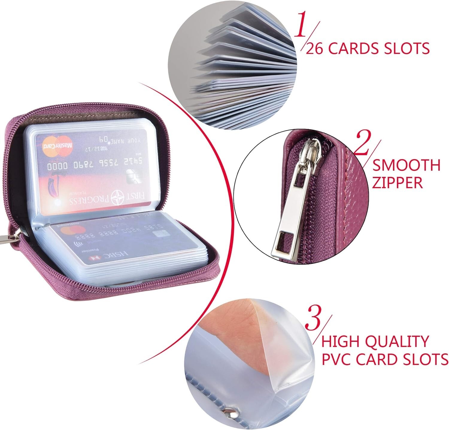 Luxurious Genuine Leather Zipper Wallet with 26 Card Slots – RFID Blocking