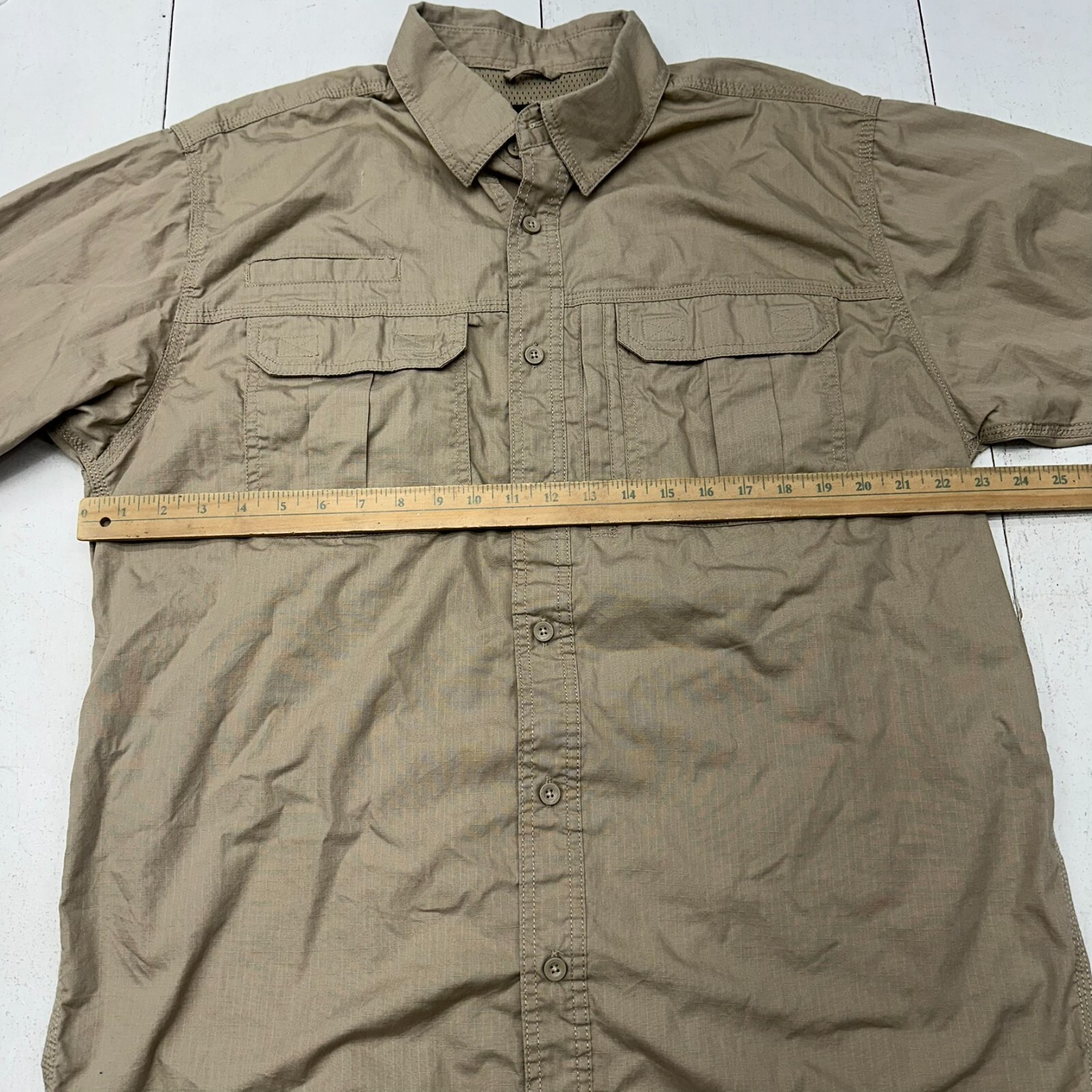 Dri Duck Brown Short Sleeve Craftsman Comfort Collared Shirt Mens Size Large