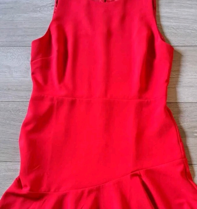 Dusk By Roman Red Stretch Sleeveless Peplum Hem Dress Smart Occasion Office UK16