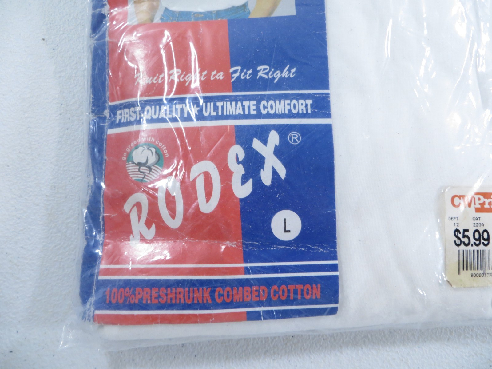 2-Pack Rodex Mens White Cotton Crew Neck T-Shirts Size Large NEW SEALED