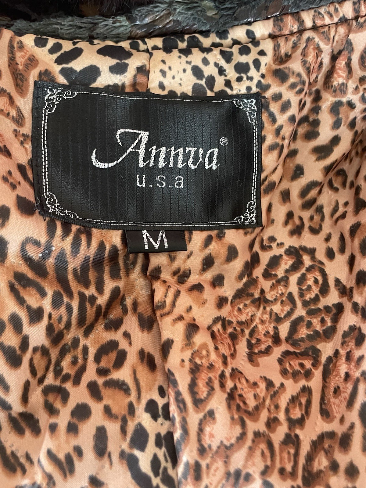 Annva Women’s Coat With Gold Patterning and Rabbit Fur Trim