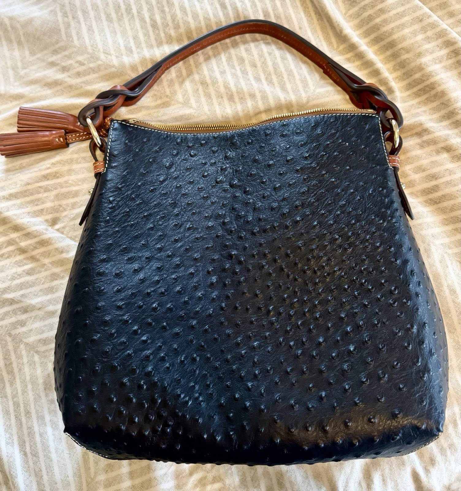 Dooney & Bourke Twist Strap Hobo Ostrich Leather Purse