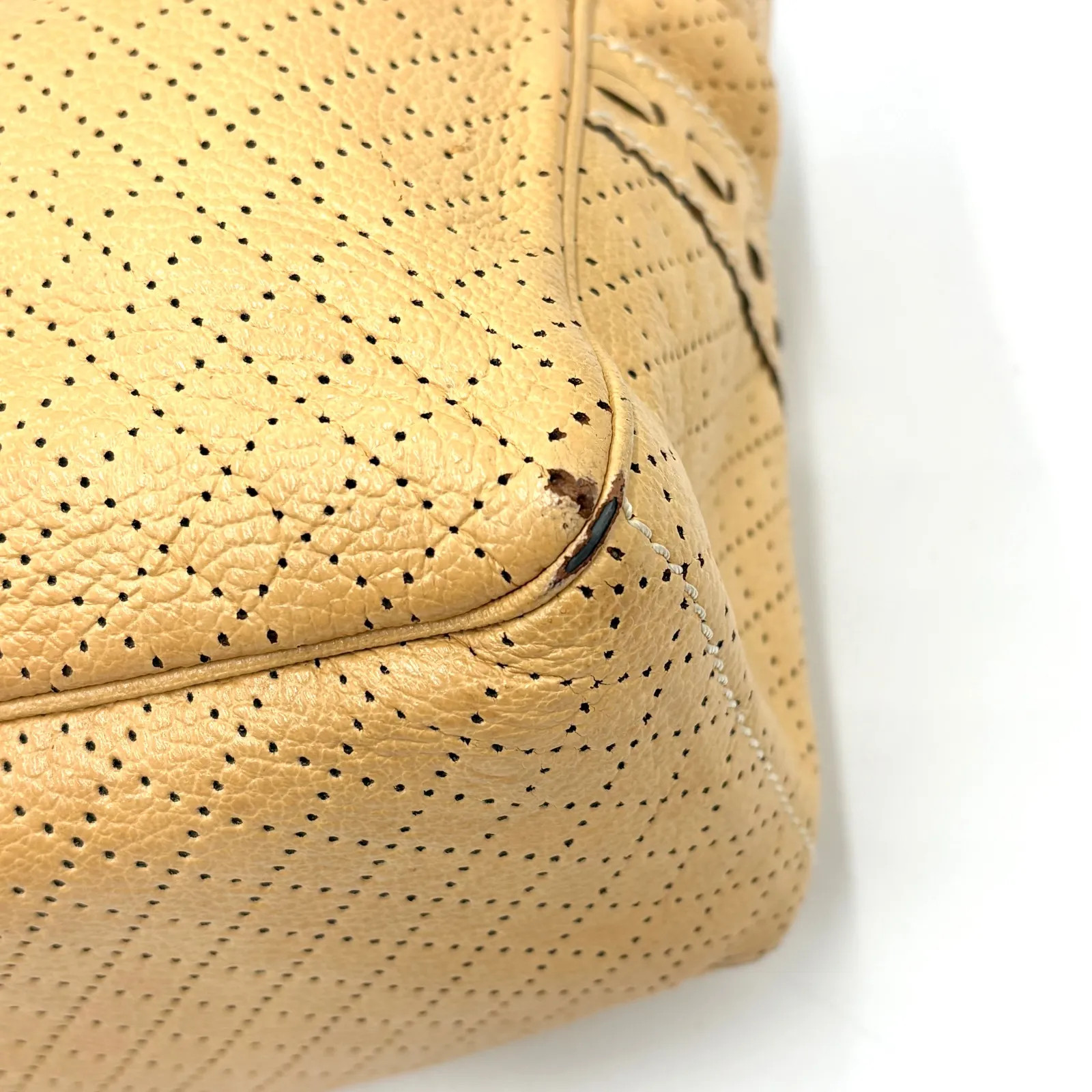 Auth Celine Y2K Perforated Leather Boogie Bag Leather Handbag Beige 2Y8978