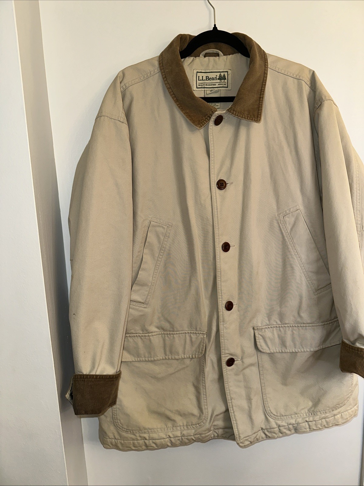 LL Bean Barn Chore Jacket 0WY20 Beige TanCoat Thinsulate Quilted Lining Mens XL