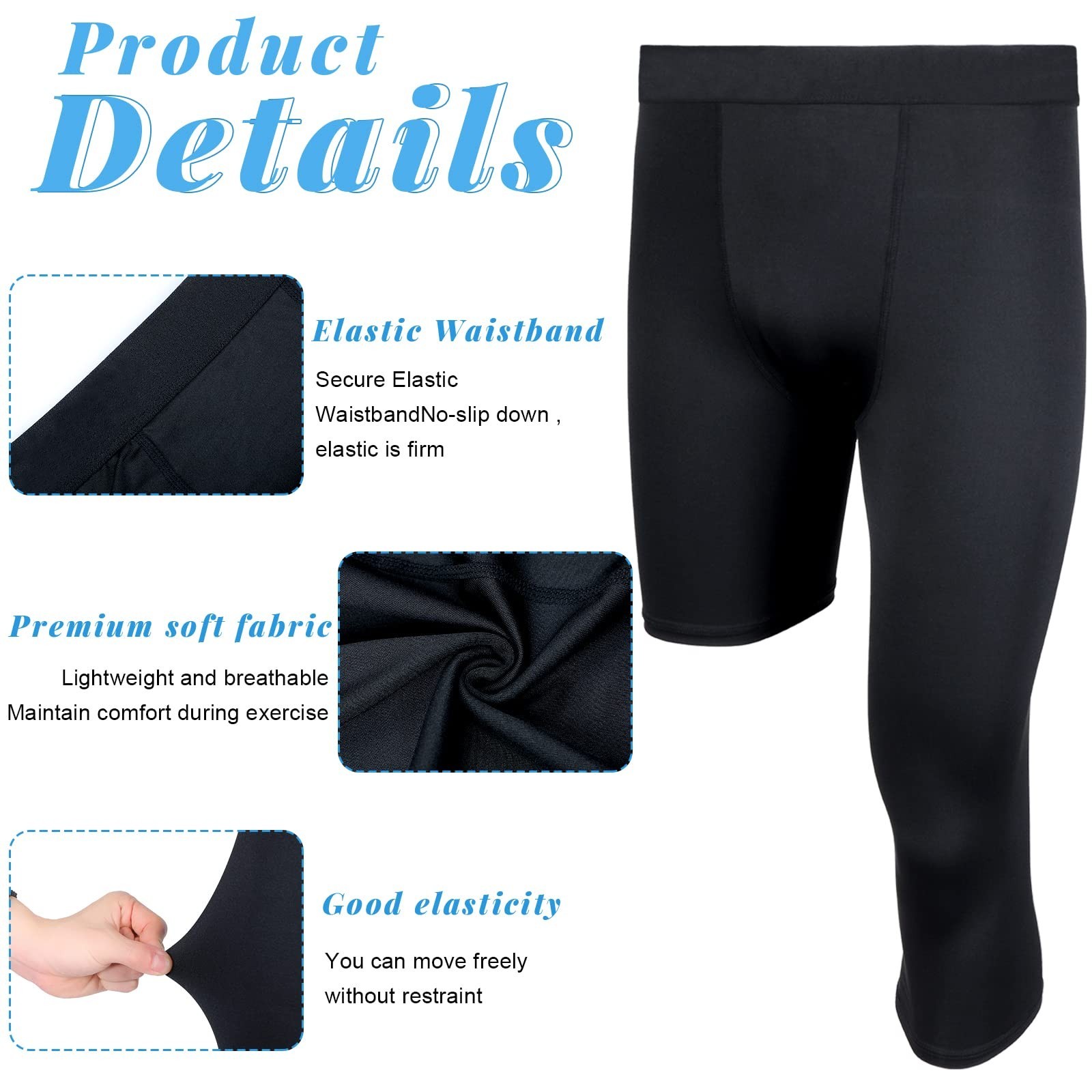 Hercicy 2 Packs Boys’ Youth 3/4 One Leg Compression Tights Basketball Leg Sle…