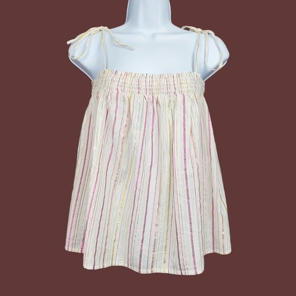 Loft Womens Sleeveless Ivory Multicolor Striped Shoulder Tie Top Size S NWT