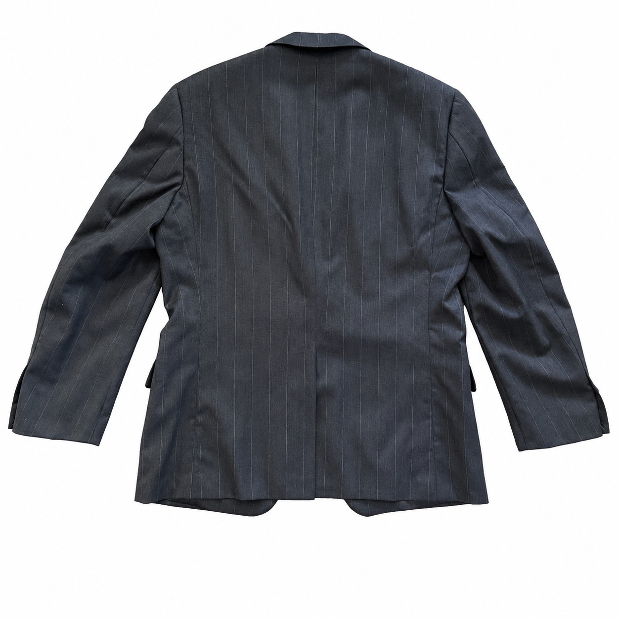 Hickey Freeman Suit Men 42R 32×31 Wool Gray Pinstripe Pleated Cuffed USA
