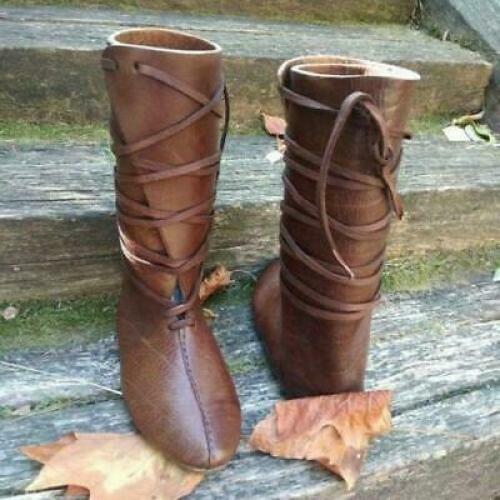 Mens Womens Medieval Viking Boots Leather Casual Reenactment Cosplay Stage Boot