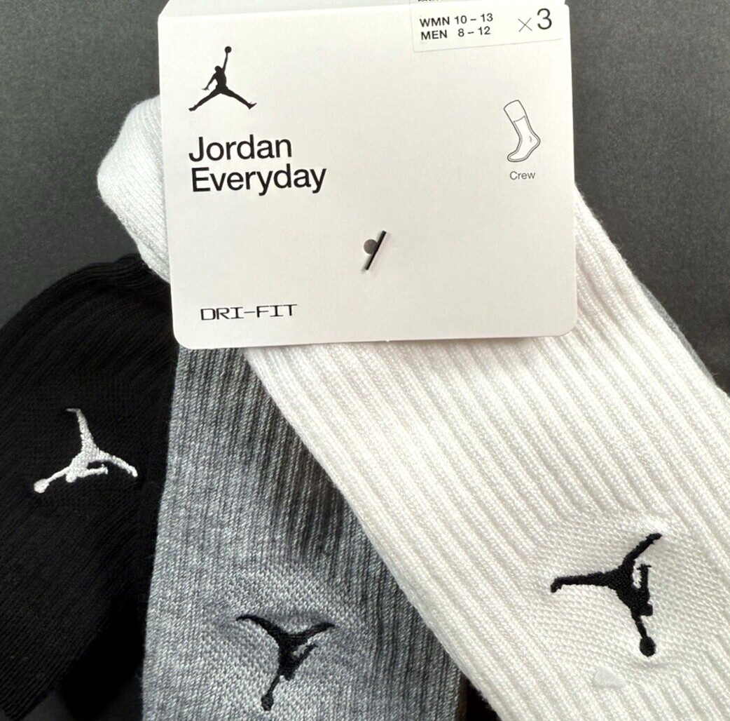 Authentic JORDAN Crew Socks / 3 Pack-3 Pairs / Men’s Size 8 -12 / ASSORTED / NWT