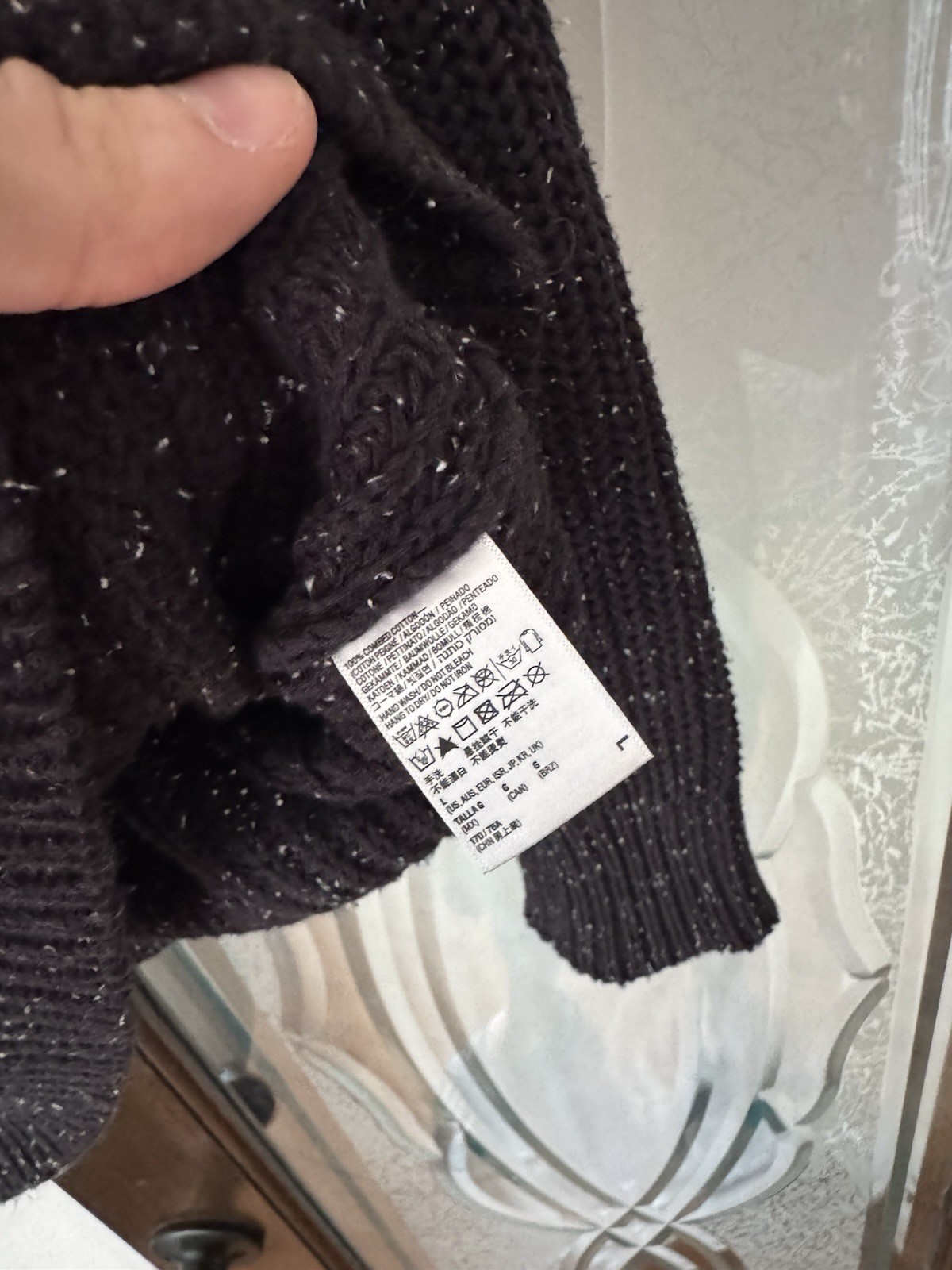 VTG American Apparel Fisherman Sweater Black Confetti White Fleck Knit USA L
