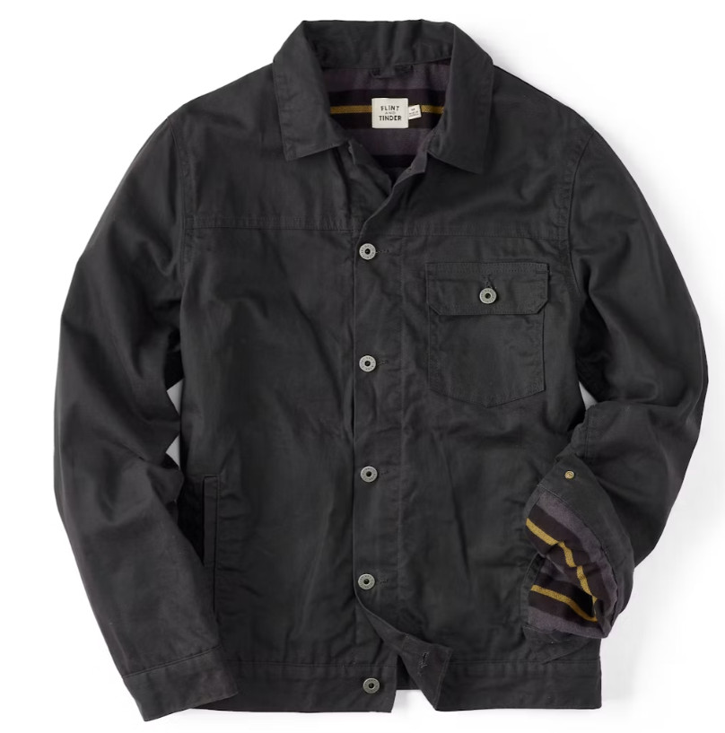 Flint Tinder Jacket Mens XL Tall Charcoal Flannel Lined Waxed Trucker Button