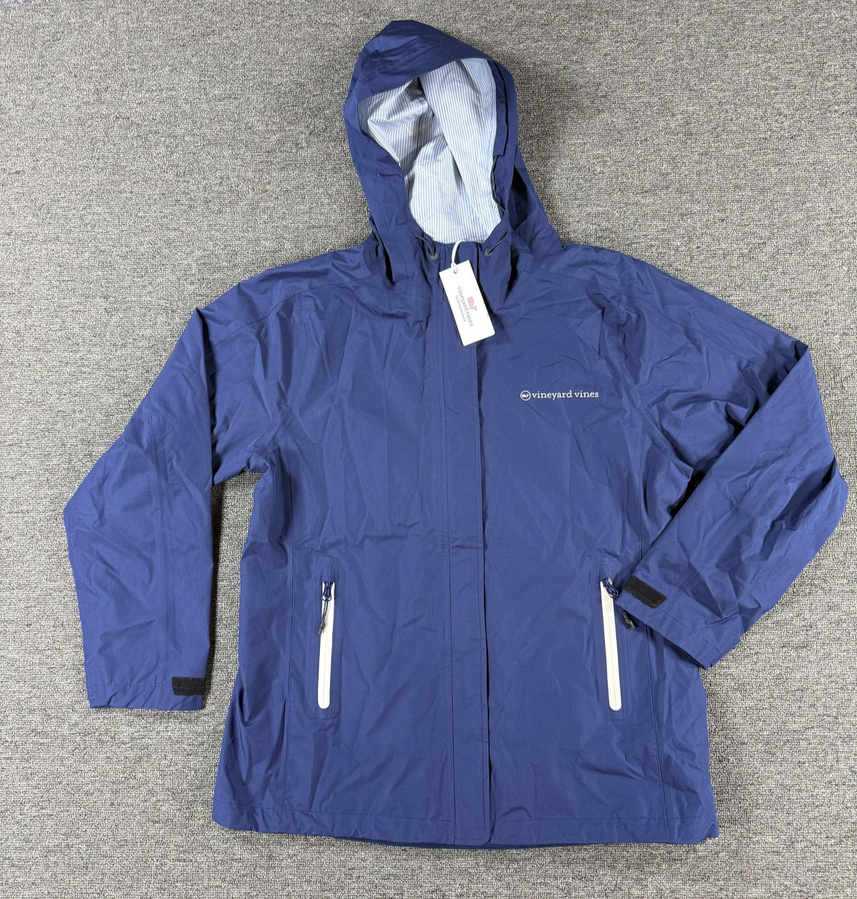 Vineyard Vines Rain Coat Mens Medium Blue Stow And Go Hooded Packable Jacket