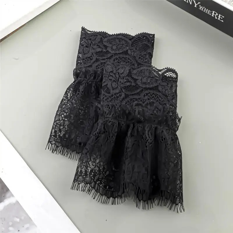 Women Fake Arm Sleeves with Short Tassels White and Black Pleated Cuff Beautiful