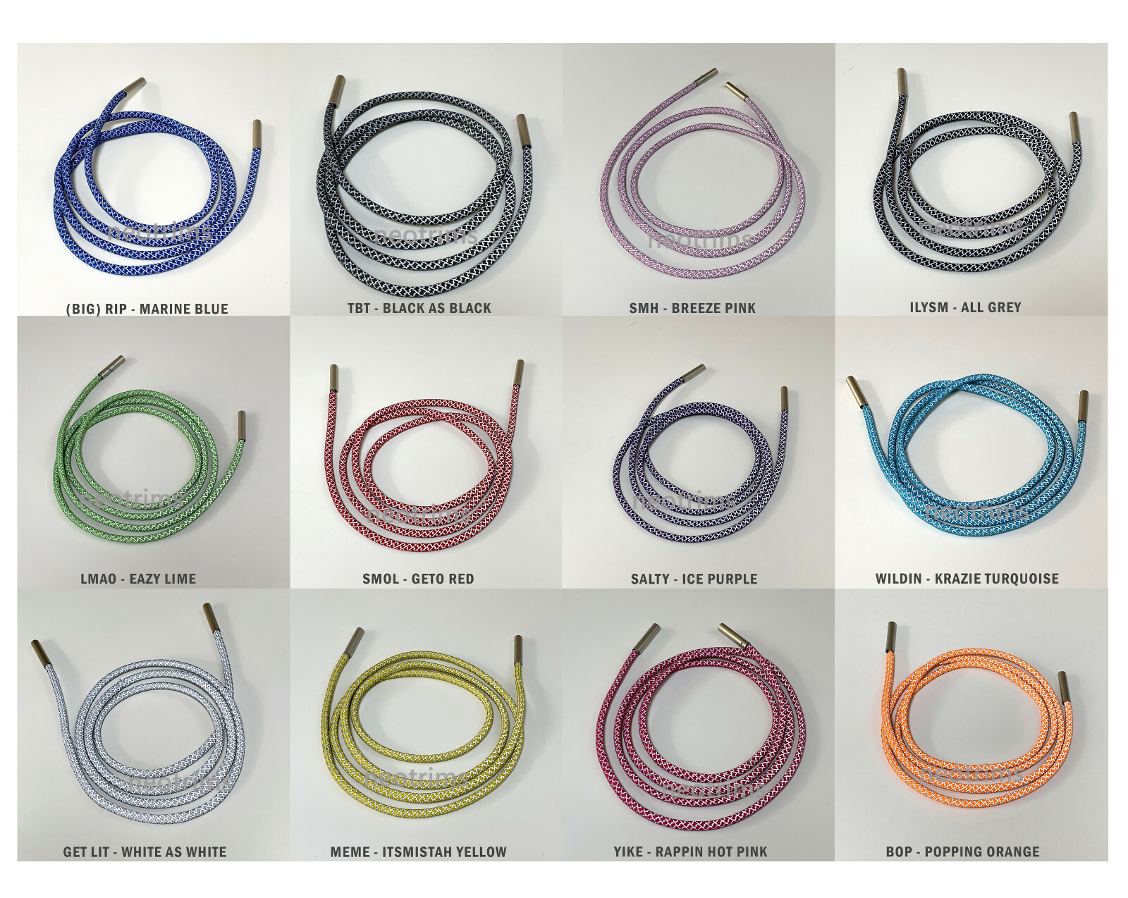 Reflective Bootlaces,Hoodie Cord Rope Shoe Lace Neotrims 6mm Silver Metal Ends