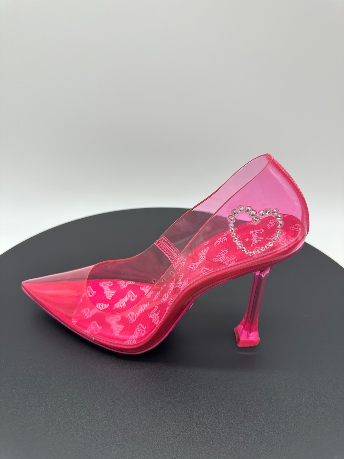 Barbie X Aldo Barbietessy Size 7 Pink PVC Crystal Logo Heels Pumps US NIB