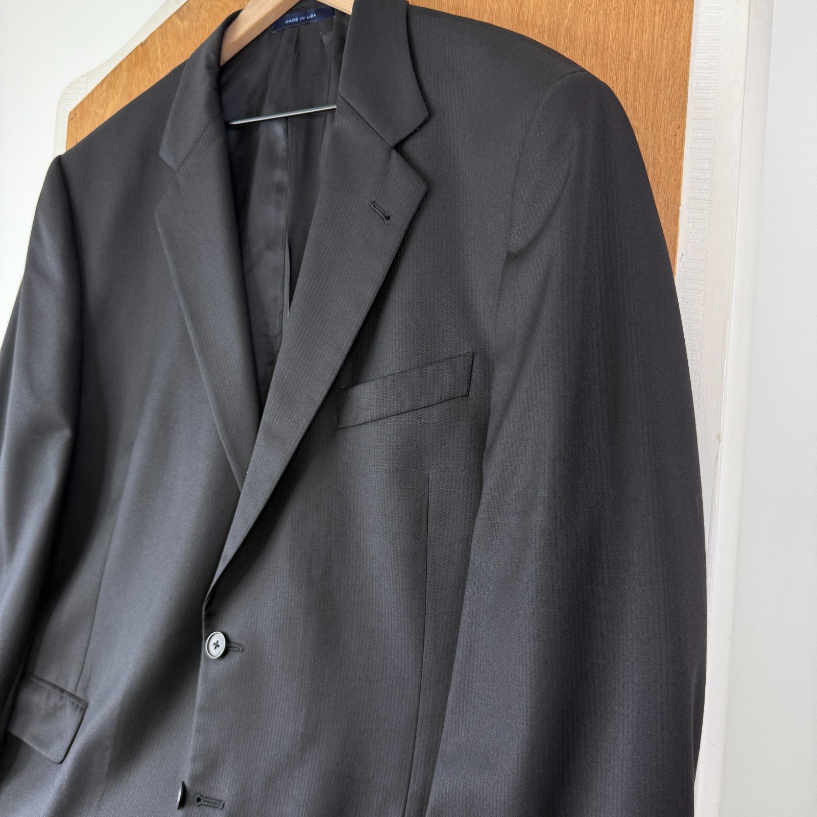 Joseph Abboud Suit Mens 46R Black 2 Button Loro Piana Wool Pants 40×27 Flat