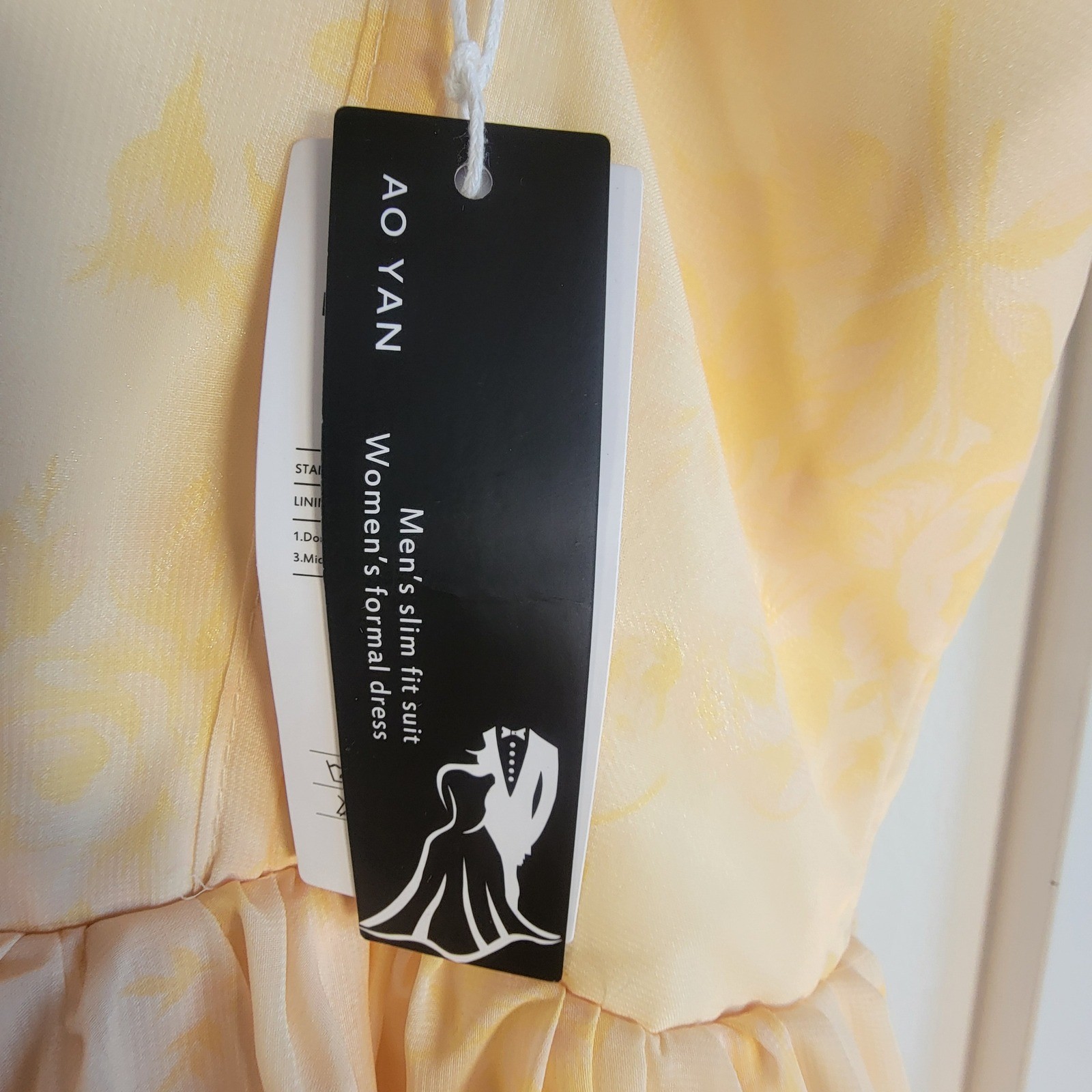 Ao Yan Butter Yellow Tiered Ruffled Maxi Formal Dress Prom Gown NWT Size S