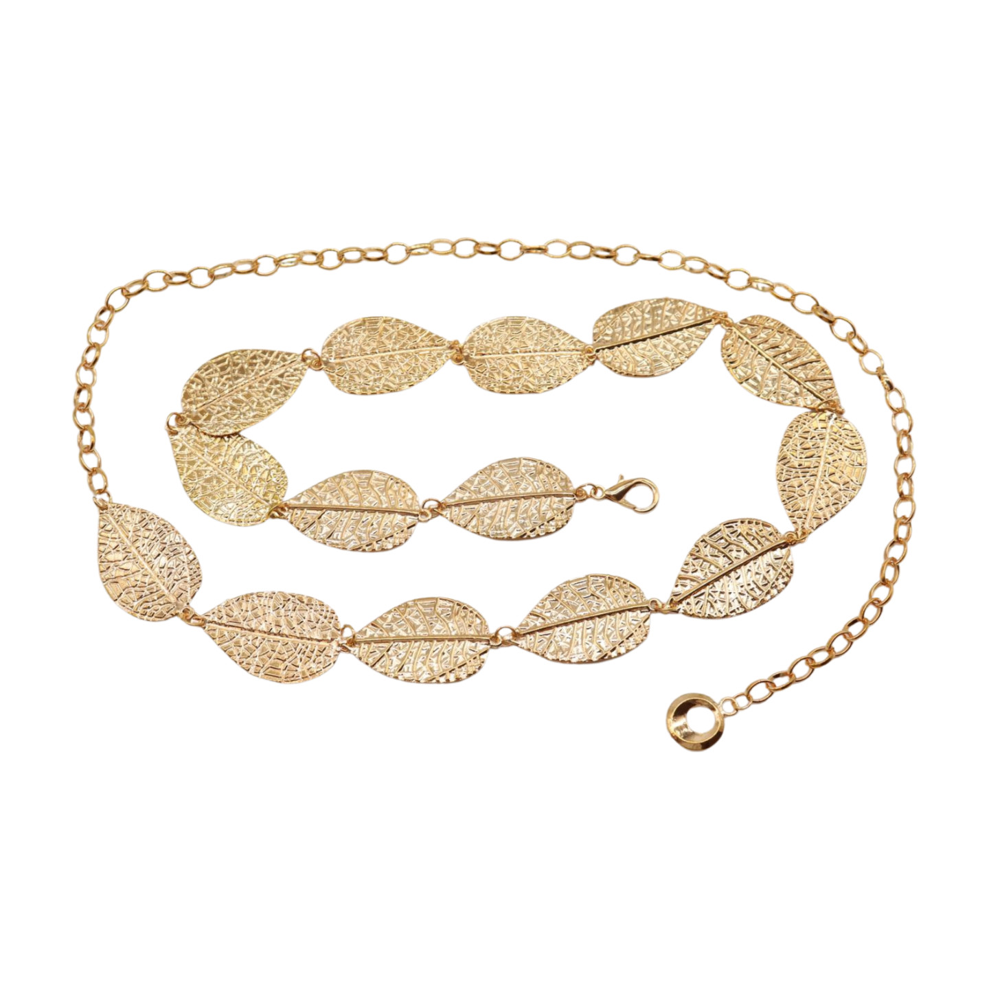 Women Gold Color Metal Chain Fashion Belt Hip High Waist Leaf Charms Size S M