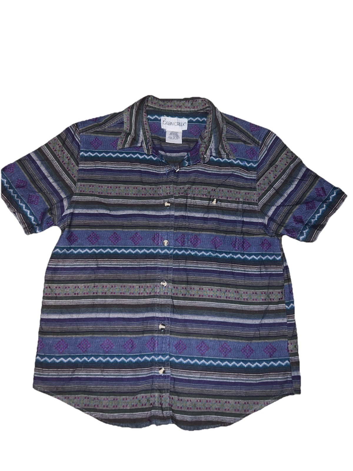 Cabin Creek Button Up Embroidered Aztec Striped Boho Womens Petite Medium Shirt