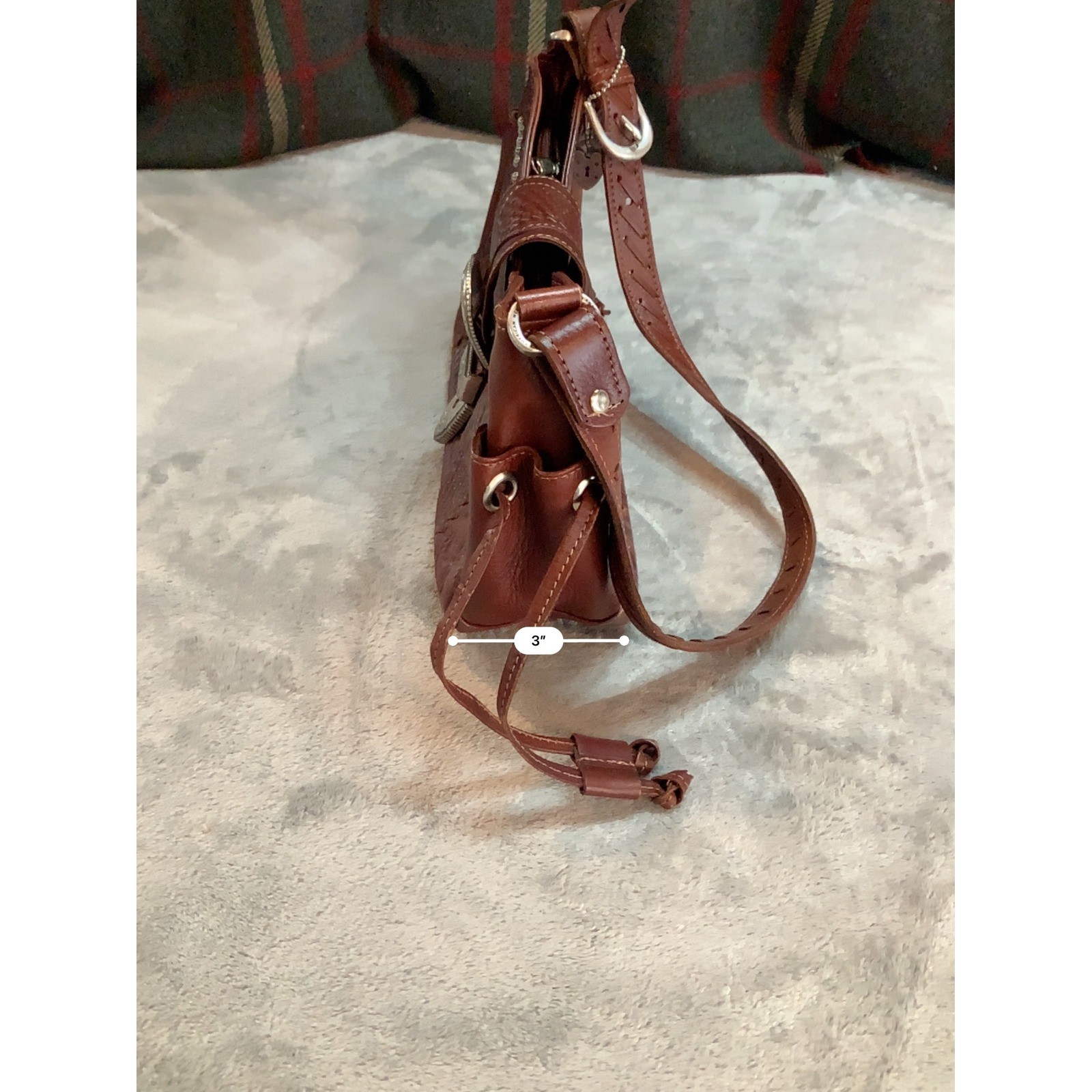 American West Tooled Leather Shoulder Bag Brown Western Buckle Star Studded Bag