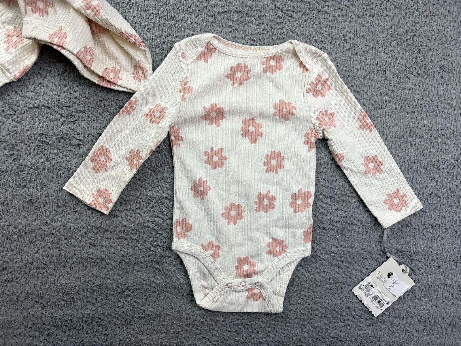 Cloud Island Baby Girls 6-9 Months White Floral Ribbed Bodysuit Pants Set 2pc