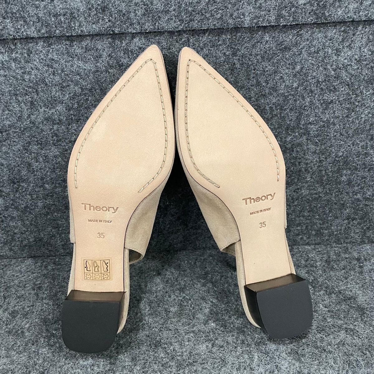 THEORY Block Heel Slingback in Suede Women’s Size 35 US 5 Beige Clay