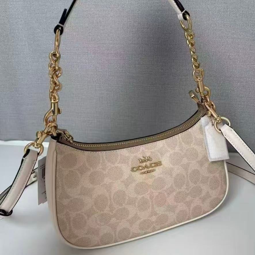 NWT Coach Teri Shoulder Bag In Signature Canvas CV933 Gold/Sand/Chalk