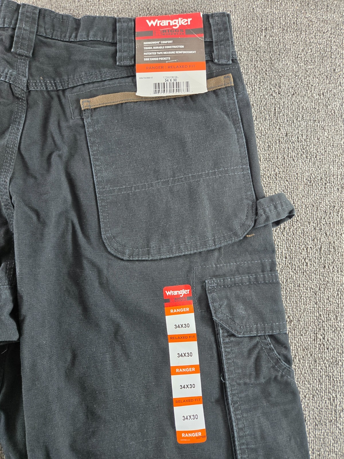 Wrangler Riggs Ranger Pants NWT Men’s 34×30 Black Cargo Rip Stop Cotton Workwear