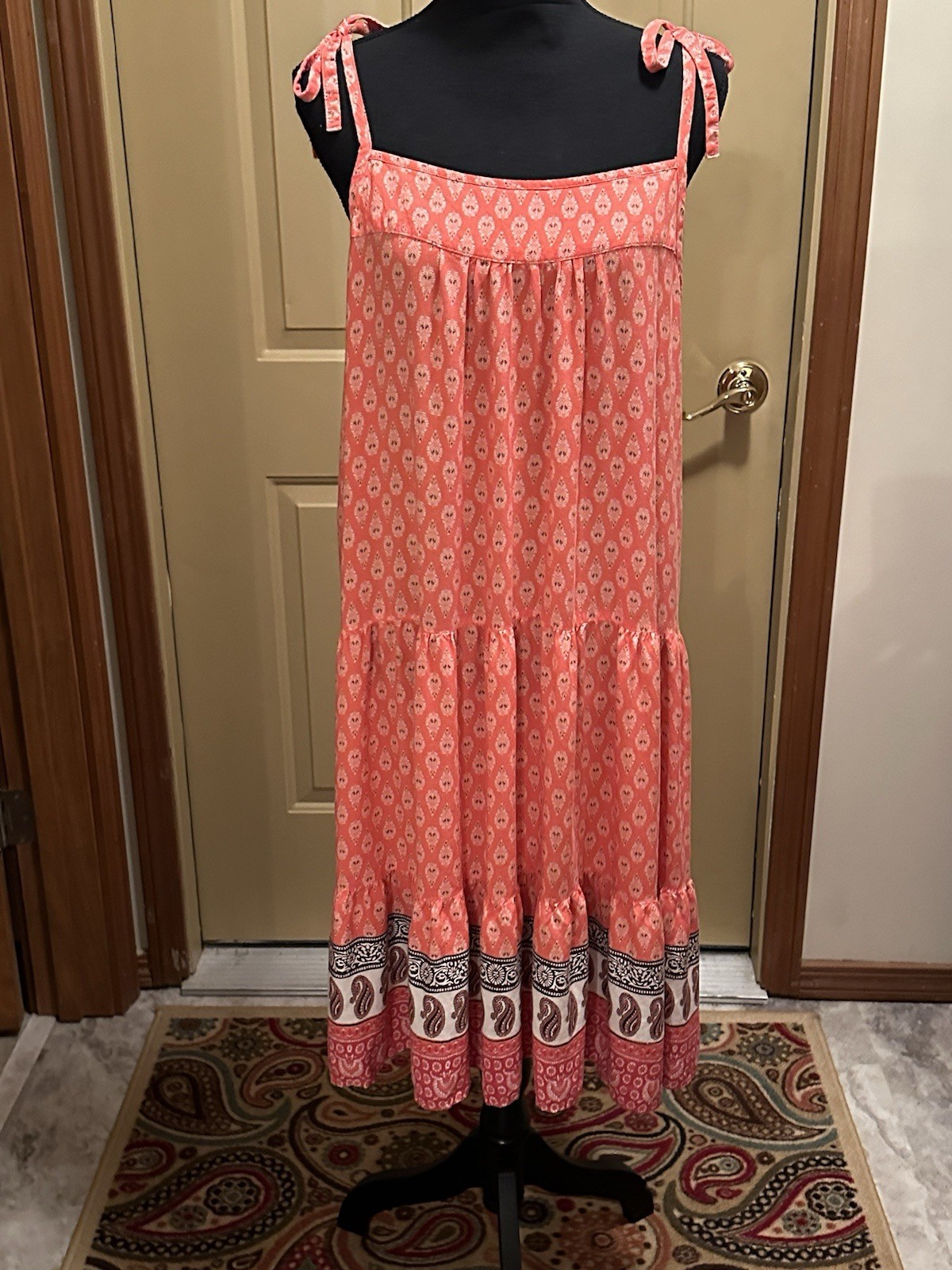 Beach Lunch Lounge Orange Paisley Teardrop Bohemian Adjustable Strap Dress Sz XL