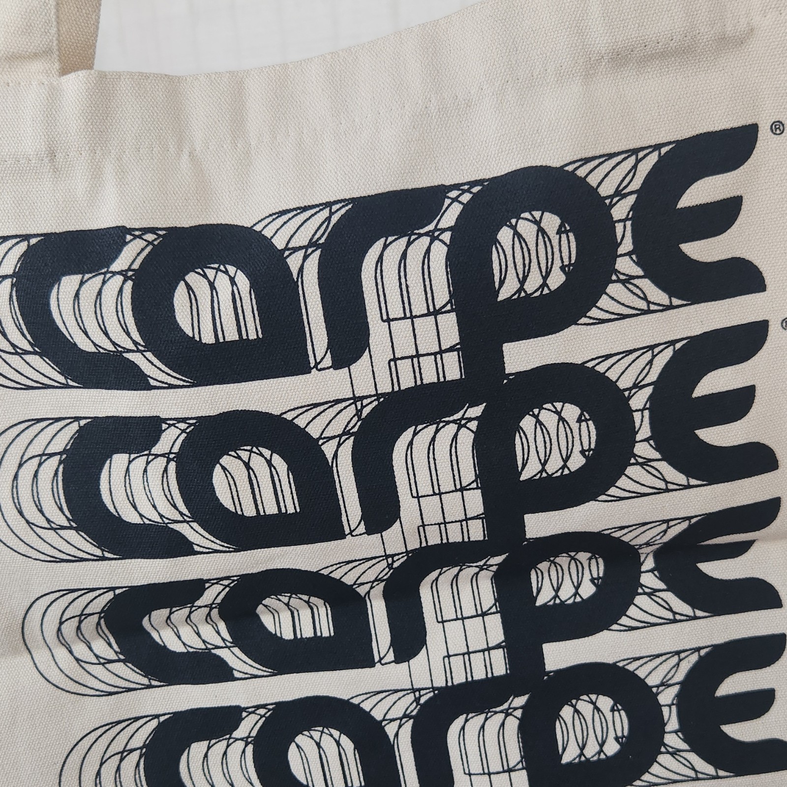 Carpe Logo Print Canvas Tote Bag, Beige/Black, Unisex Adults